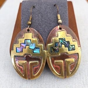 Far Fetched Copper/Brass/Abalone Earrings